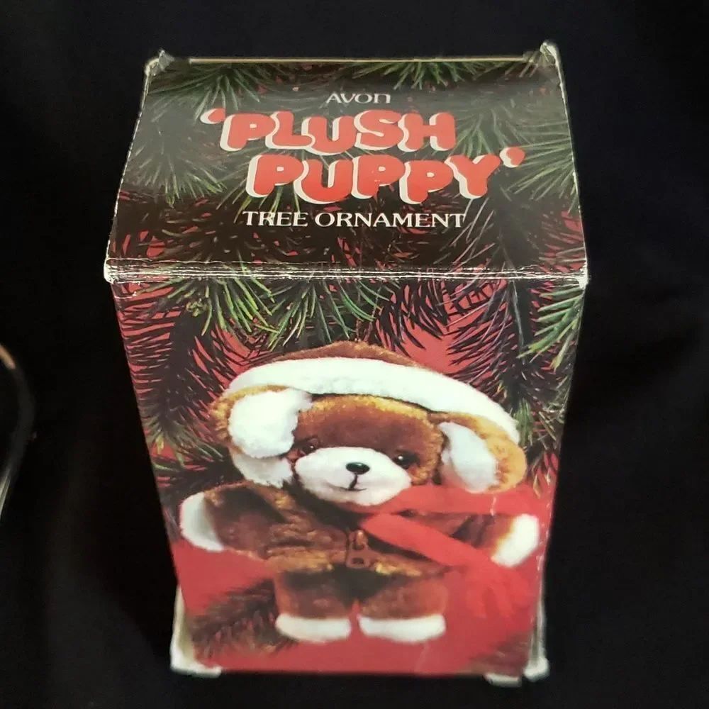 Vintage 1984 Avon Plush Puppy Christmas Tree Ornament w/Original Box